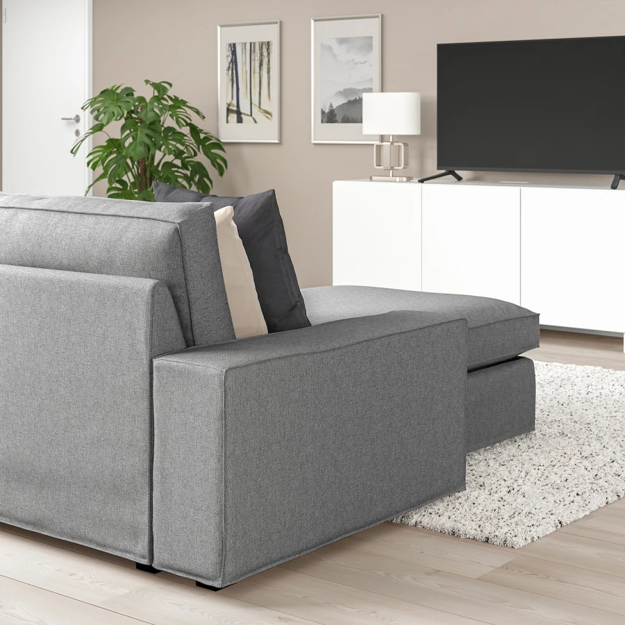 3-местный диван и шезлонг - IKEA KIVIK, 83x95/163x318см, серый/светло-серый, КИВИК ИКЕА (изображение №4)