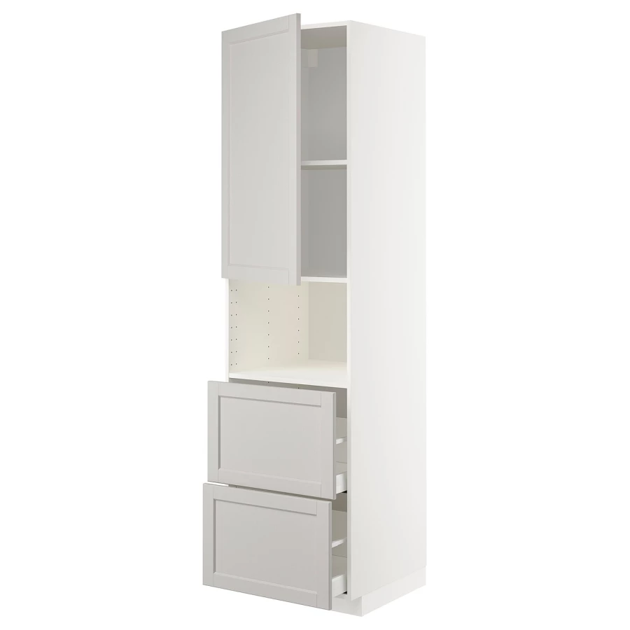Высокий шкаф - IKEA METOD/MAXIMERA/МЕТОД/МАКСИМЕРА ИКЕА, 220х60х60 см, белый/серый (изображение №1)