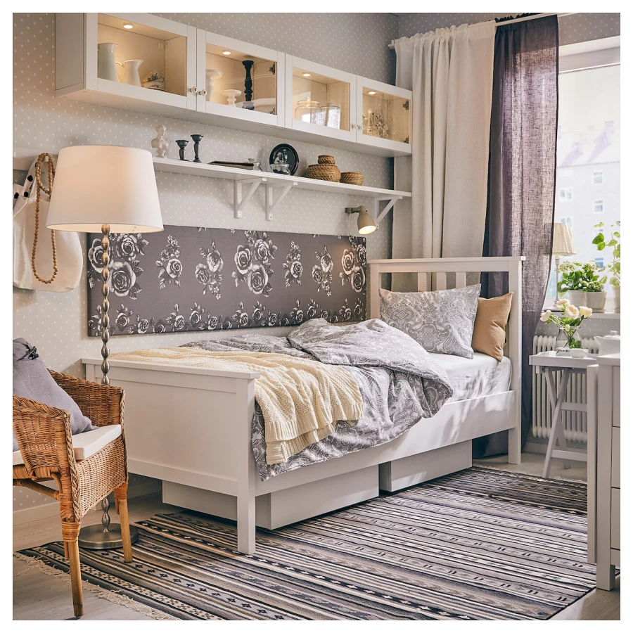 Кровать - IKEA HEMNES, 200х90 см, матрас средне-жесткий, белая морилка, ХЕМНЭС ИКЕА (изображение №5)