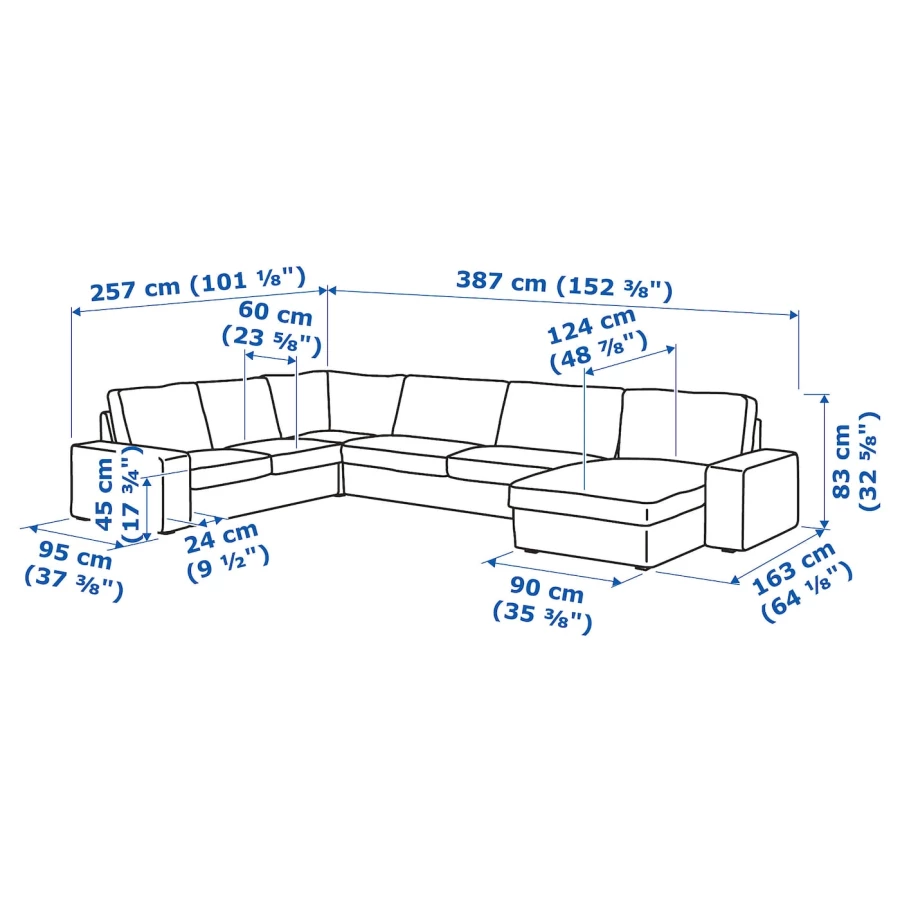 6-местный угловой диван и кушетка - IKEA KIVIK, 83x60x257/387см, зеленый, КИВИК ИКЕА (изображение №8)