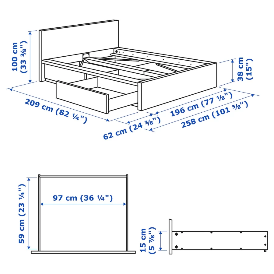 Каркас кровати с 2 ящиками для хранения - IKEA MALM, 200х180 см, под беленый дуб, МАЛЬМ ИКЕА (изображение №11)