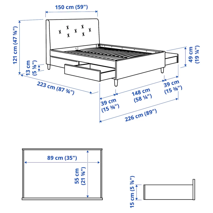 Кровать мягкая с ящиками - IKEA IDANÄS/IDANAS, 200х140 см, бледно розовая, ИДАНЭС ИКЕА (изображение №13)