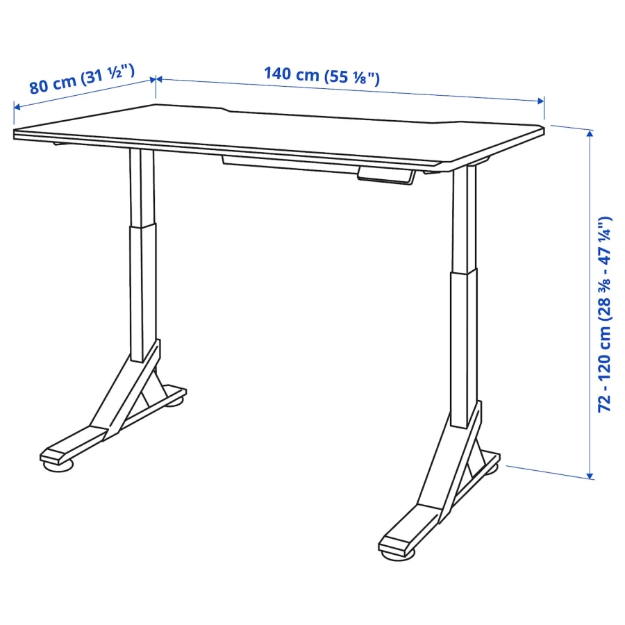 Регулируемый по высоте игровой стол - IKEA UPPSPEL, черный, 140х80х75-123 см, УППСПЕЛ ИКЕА (изображение №11)