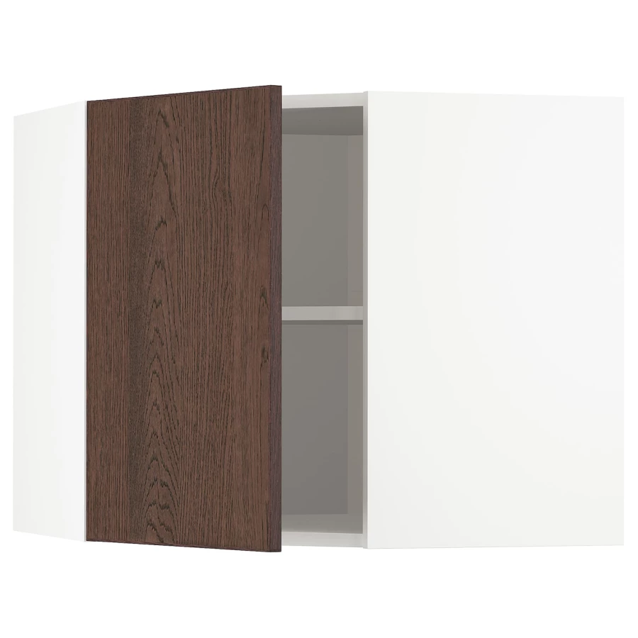 Угловой навесной шкаф с полками - METOD  IKEA/  МЕТОД ИКЕА, 60х68 см, белый/коричневый (изображение №1)