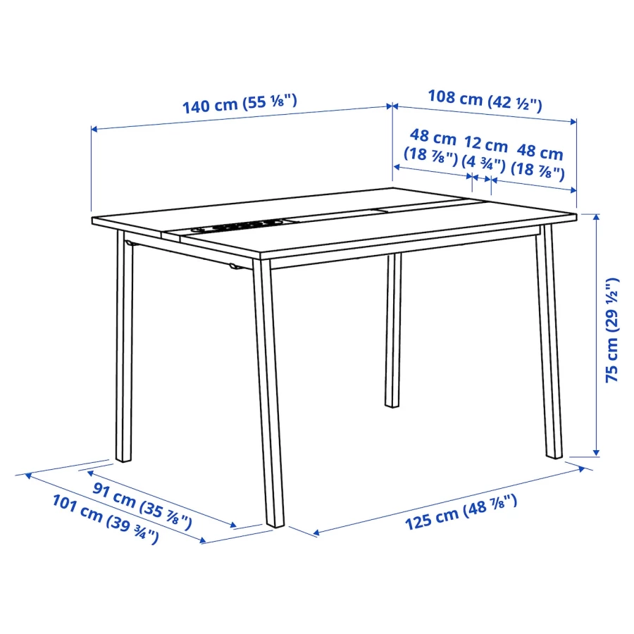 Стол для переговоров - MITTZON IKEA /ИКЕА МИТТЗОН , 108х140х75 см, темно-коричневый/черный (изображение №8)