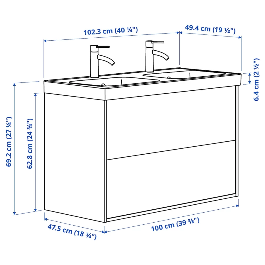 Тумба для ванной - TÄNNFORSEN / ORRSJÖN/ TАNNFORSEN / ORRSJОN IKEA/ ТАНФФОРСЕН/ОРРСЬЕН ИКЕА, 69х102 см, белый (изображение №6)
