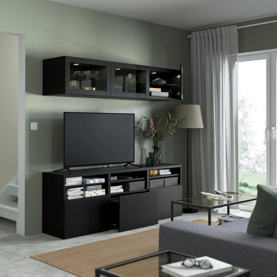 Комбинация для хранения ТВ - IKEA BESTÅ/BESTA, 192x42x180см, черный, БЕСТО ИКЕА (изображение №2)