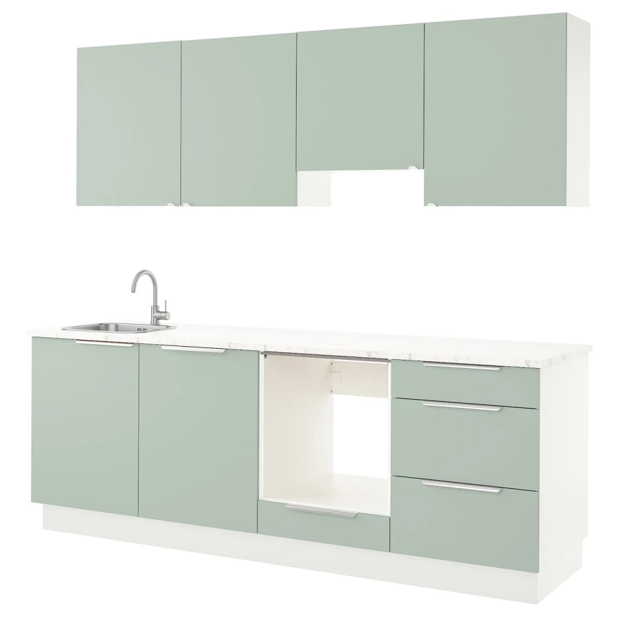 Кухня - ENHET  IKEA/ ЭНХЕТ ИКЕА, 243х222 см, белый/зеленый (изображение №1)