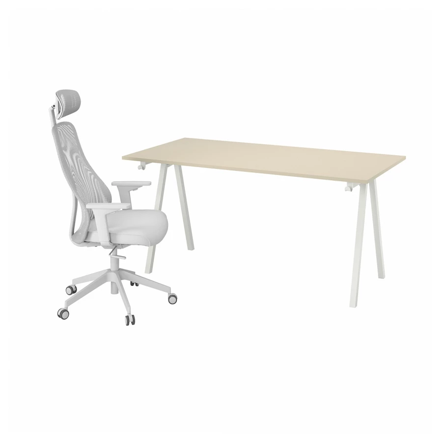 Стол и стул - IKEA TROTTEN / MATCHSPEL, белый/бежевый, ТРОТТЕН/МАТЧСПЕЛ ИКЕА (изображение №1)
