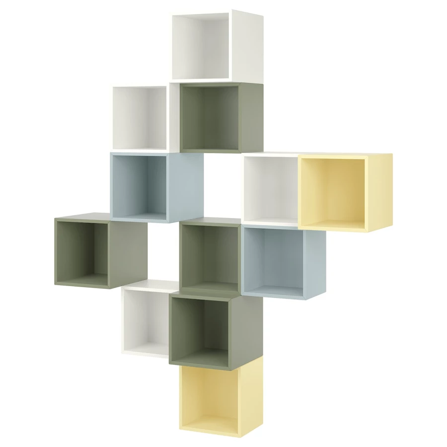 Комбинация для хранения - EKET IKEA/ ЭКЕТ ИКЕА,  210х175х70 см, белый/желтый /бледно-голубой /зеленый (изображение №1)
