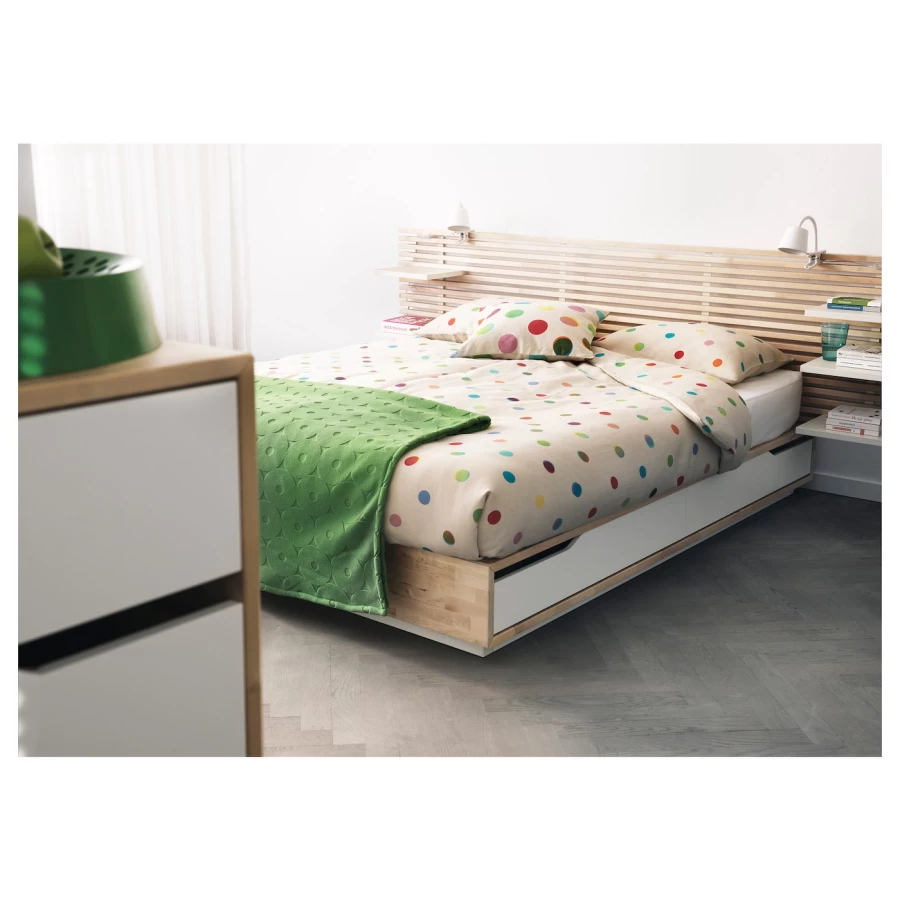 Основание двуспальной кровати с выдвижными ящиками - IKEA MANDAL, 200х160 см, береза/белый, МАНДАЛЬ ИКЕА (изображение №5)