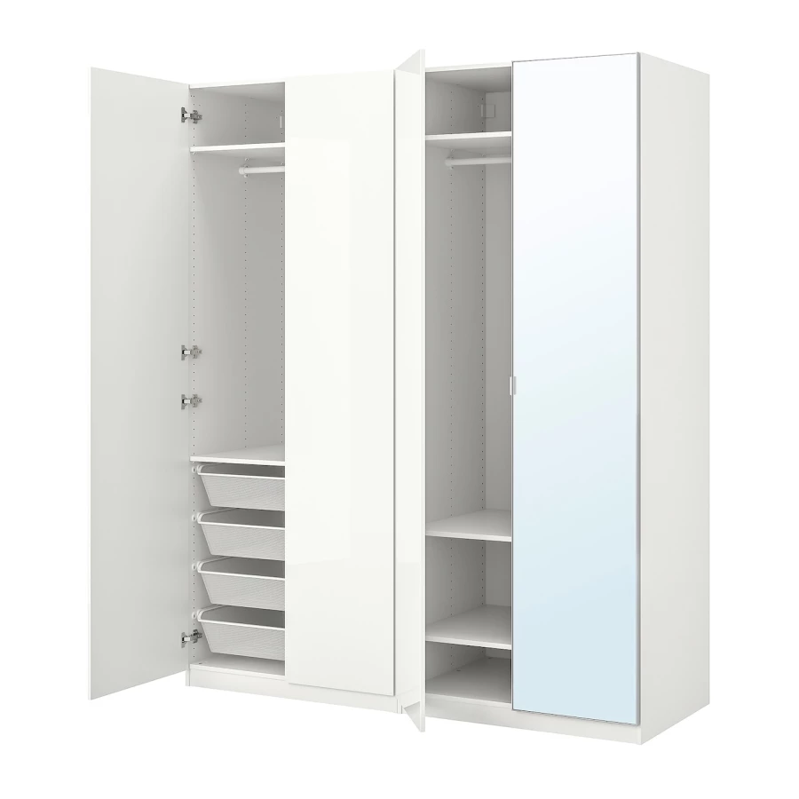 Шкаф - IKEA PAX/FARDAL/ÅHEIM/AHEIM/ПАКС/ФАРДАЛЬ/ОХЕЙМ ИКЕА, 60х200х236,4 см, белый/глянец/белое зеркало (изображение №1)