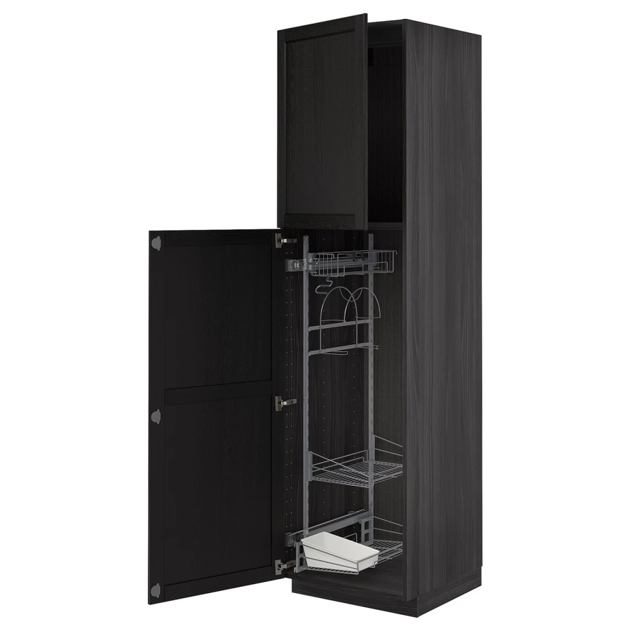Высокий шкаф/бытовой - IKEA METOD/МЕТОД ИКЕА, 220х60х60 см, черный (изображение №1)