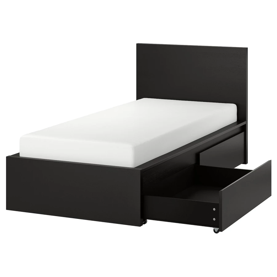 Каркас кровати с 2 ящиками для хранения - IKEA MALM/LUROY/LURÖY, 90х200 см, черно-коричневый МАЛЬМ/ЛУРОЙ ИКЕА (изображение №1)