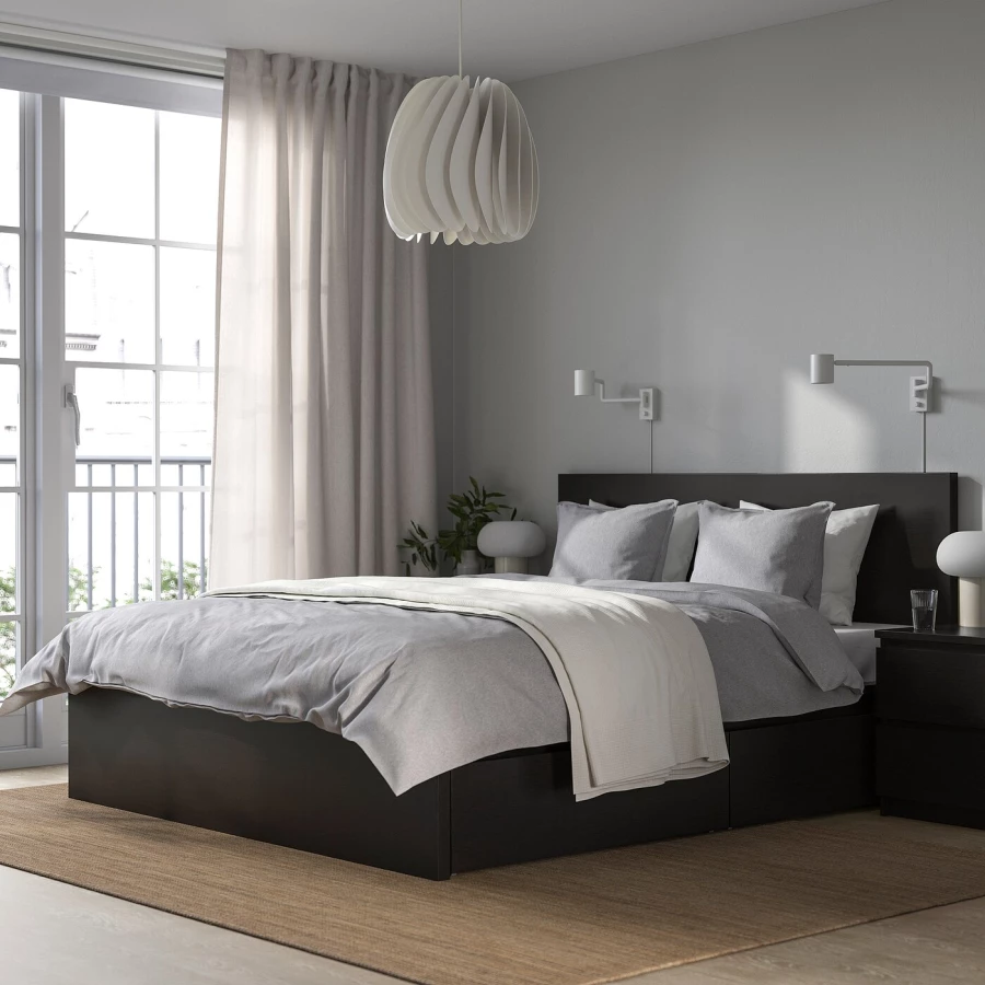 Каркас кровати с 2 ящиками для хранения - IKEA MALM/LОNSET/LÖNSET , 160х200 см, черно-коричневый МАЛЬМ/ЛОНСЕТ ИКЕА (изображение №4)