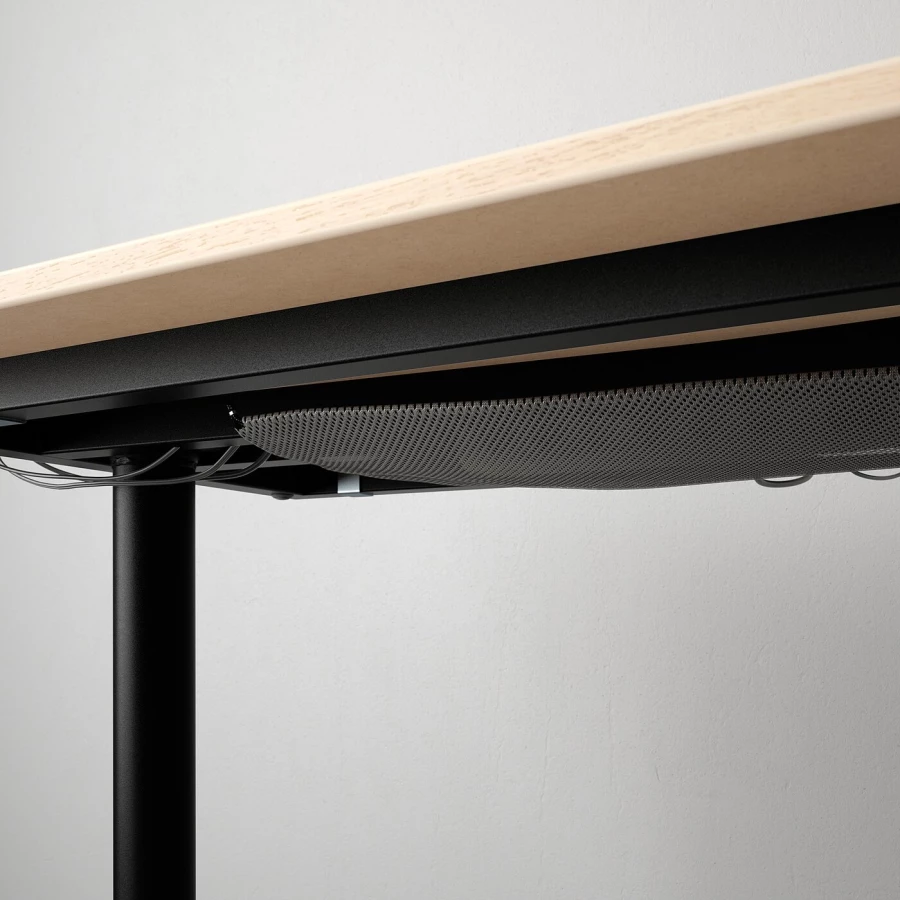 Угловой письменный стол (правый угол) - IKEA BEKANT, 160х110х65-85 см, под беленый дуб/черный, БЕКАНТ ИКЕА (изображение №3)