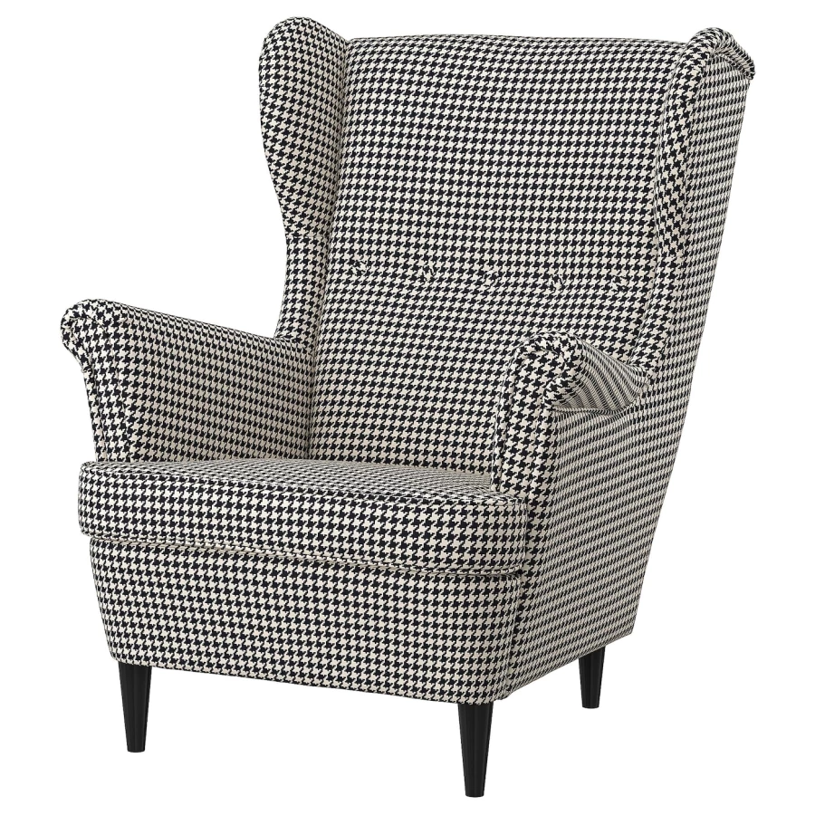 Кресло с подлокотниками - IKEA STRANDMON, 82х96х101 см, черный/белый, СТРАНДМОН ИКЕА (изображение №1)