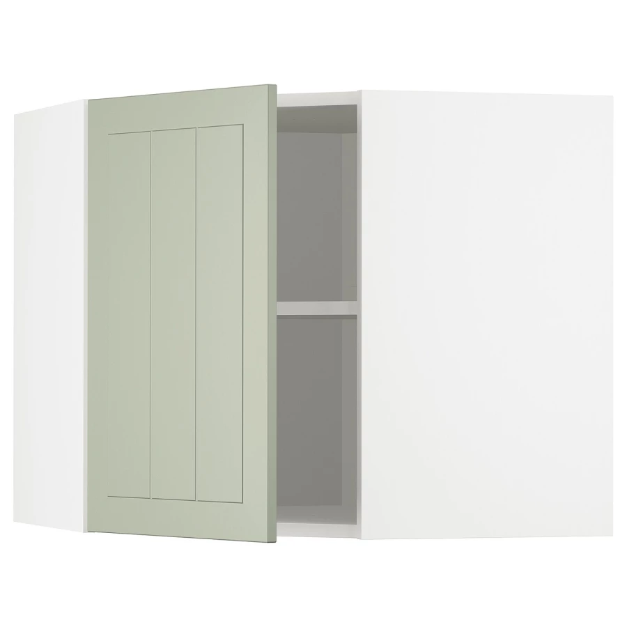 Угловой навесной шкаф с полками - METOD  IKEA/  МЕТОД ИКЕА, 60х68 см, белый/зеленый (изображение №1)