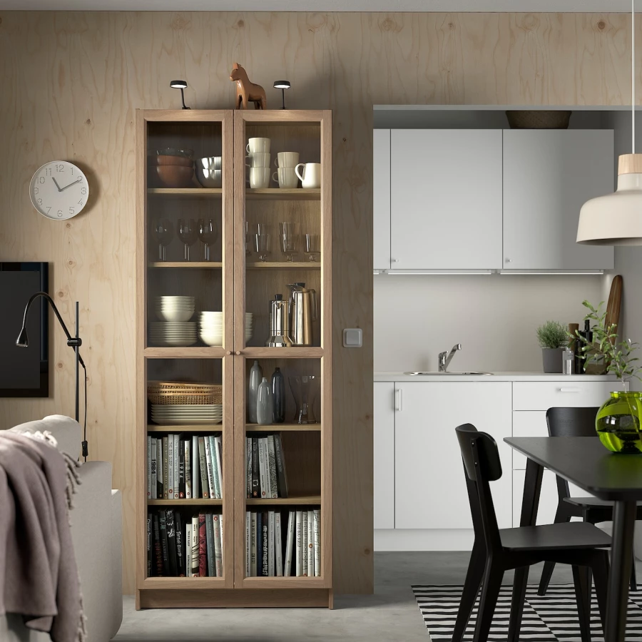 Книжный шкаф -  BILLY / OXBERG IKEA/ БИЛЛИ/ ОКСБЕРГ ИКЕА, 80х30х202 см, имитация дуба (изображение №3)