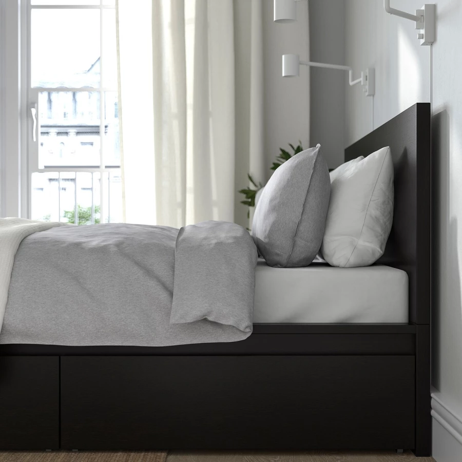 Каркас кровати с 4 ящиками для хранения - IKEA MALM/LINDBАDEN/LINDBÅDEN, 160х200 см, черно-коричневый МАЛЬМ/ЛИНДБАДЕН ИКЕА (изображение №5)