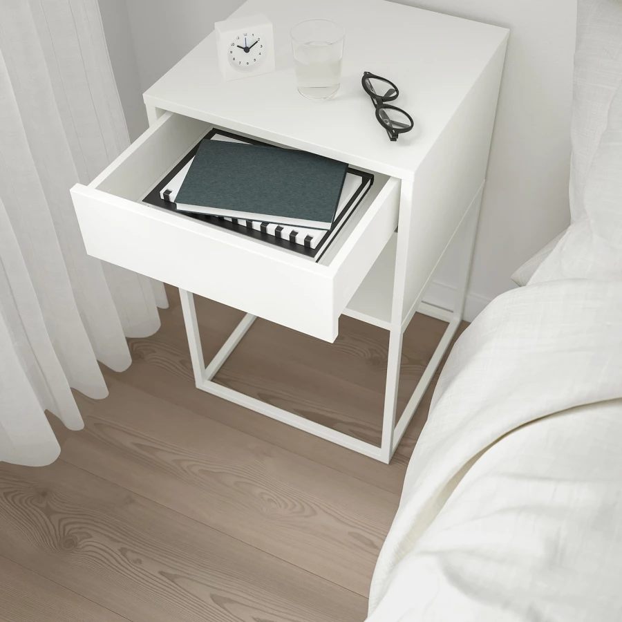 Прикроватный столик - IKEA VIKHAMMER/ВИКХАММЕР ИКЕА, 39х40х65, белый (изображение №4)