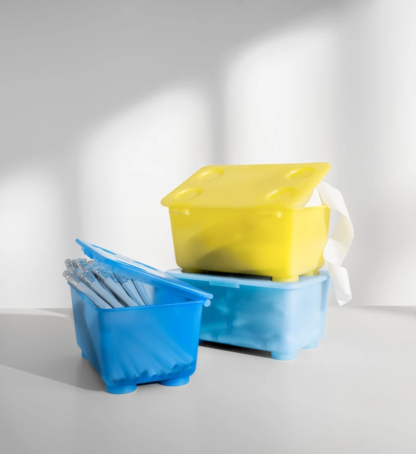 Коробка с крышкой - GLIS IKEA/ ГЛИС ИКЕА, 17х10 см, синий/голубой/желтый (изображение №3)