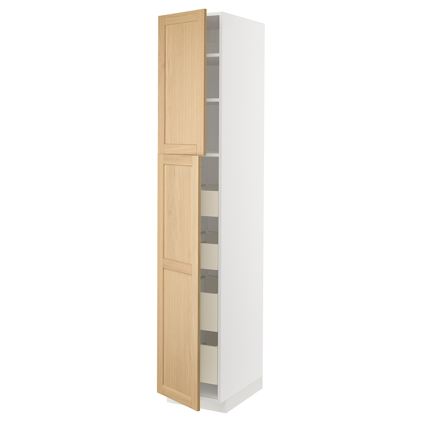 Высокий шкаф с ящиками - IKEA METOD/MAXIMERA/МЕТОД/МАКСИМЕРА ИКЕА, 220х60х40 см, белый/светло-коричневый