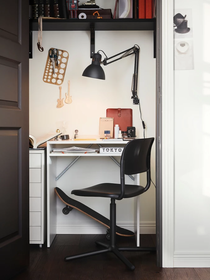 Комбинация: стол и стул - IKEA TORALD/SMÄLLEN/SMALLEN, 65х40 см, белый/черный, ТОРАЛЬД/СМЭЛЛЕН ИКЕА (изображение №3)