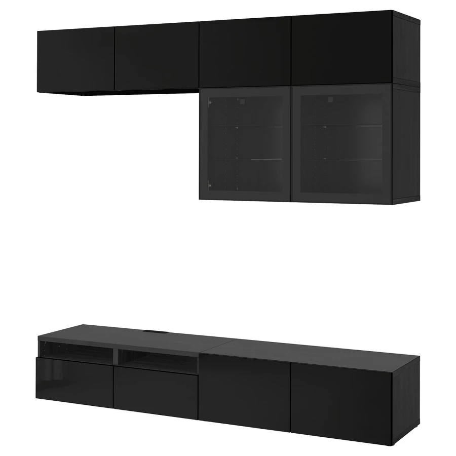 Комбинация для хранения ТВ - IKEA BESTÅ/BESTA, 231x42x240см, черный, БЕСТО ИКЕА (изображение №1)