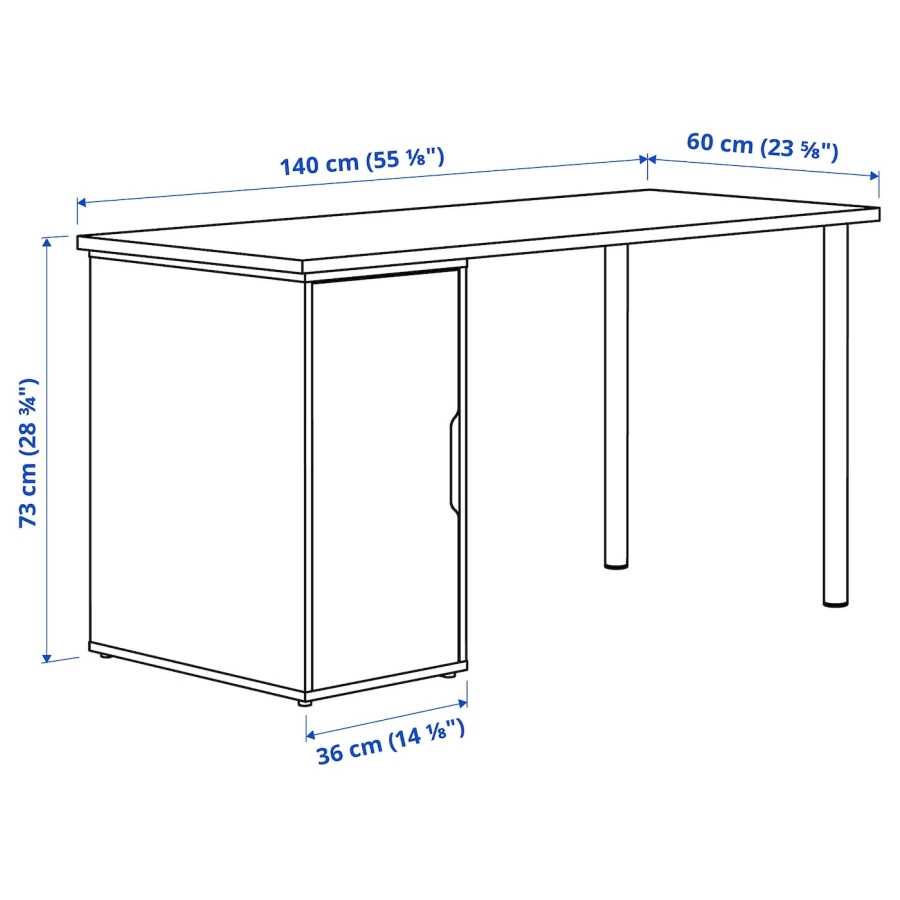 Письменный стол с ящиком - IKEA MÅLSKYTT/MALSKYTT/ALEX, 140x60 см, белый/береза,  МОЛСКЮТТ/АЛЕКС ИКЕА (изображение №6)
