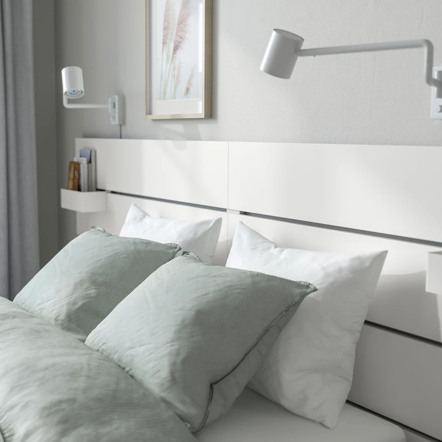 Каркас кровати с контейнером и матрасом - IKEA NORDLI, 200х140 см, матрас средне-жесткий, белый, НОРДЛИ ИКЕА (изображение №7)