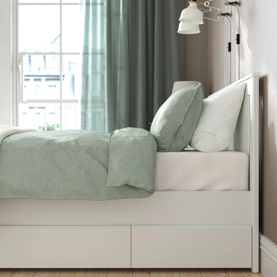 Каркас кровати с 4 ящиками для хранения - IKEA SONGESAND, 200х160 см, белый, СОНГЕСАНД ИКЕА (изображение №6)