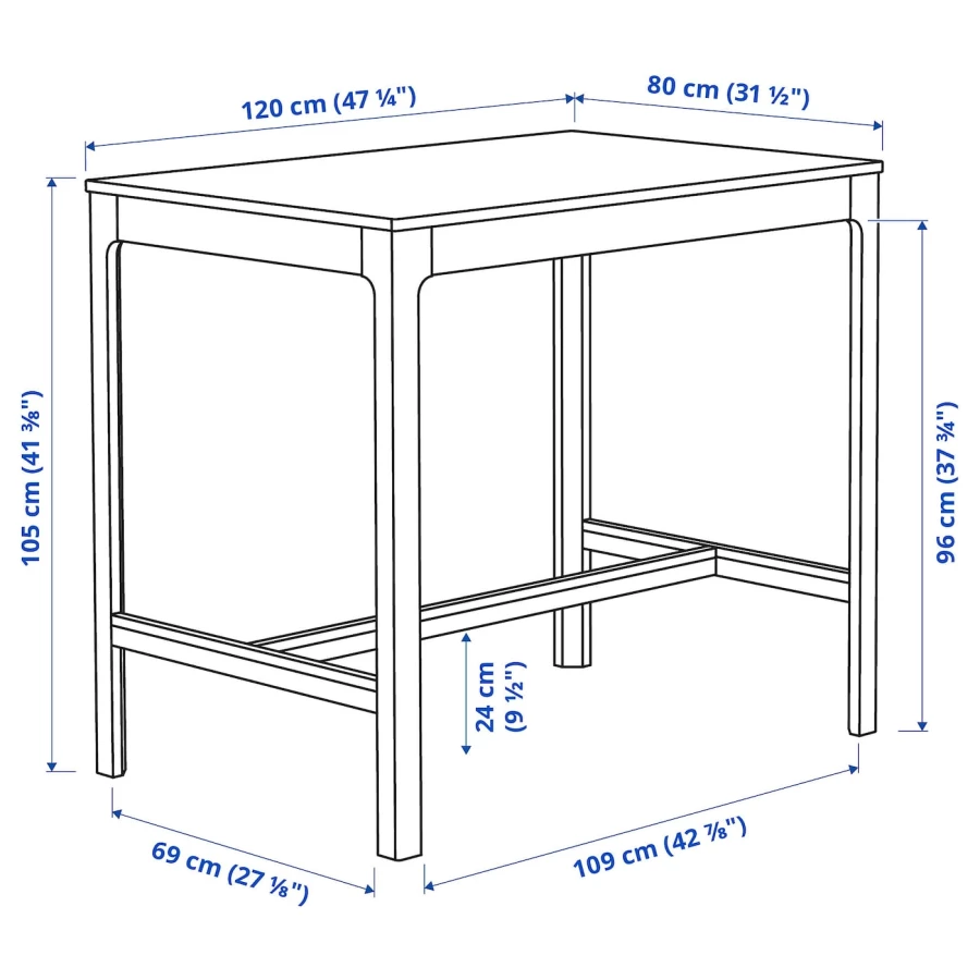 Барный стол - IKEA EKEDALEN/ЭКЕДАЛЕН ИКЕА  120x80x105 см,  темно-коричневый (изображение №7)