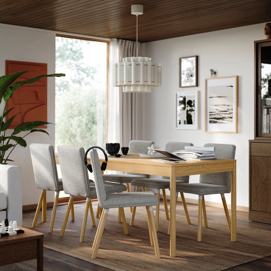 Стол и 6 стульев - IKEA TONSTAD / ТОНСТАД ИКЕА, 200х85 см, светло-коричневый/серый (изображение №2)