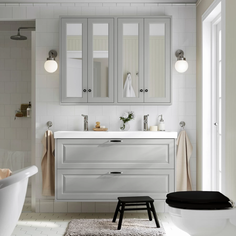 Тумба для ванной - TÄNNFORSEN / ORRSJÖN/ TАNNFORSEN / ORRSJОN IKEA/ ТАНФФОРСЕН/ОРРСЬЕН ИКЕА, 69х122 см, белый/серый (изображение №2)