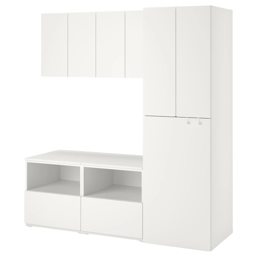 Детская гардеробная комбинация - IKEA PLATSA SMÅSTAD/SMASTAD, 196x57x180см, белый, ПЛАТСА СМОСТАД ИКЕА (изображение №1)