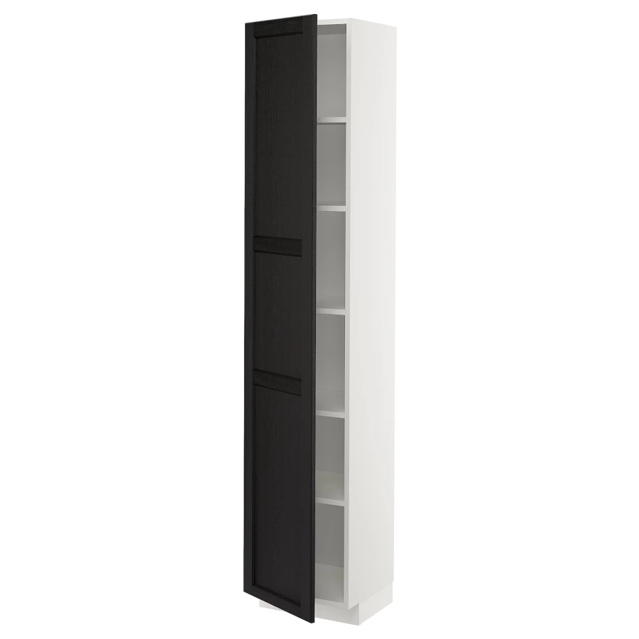 Высокий кухонный шкаф с полками - IKEA METOD/МЕТОД ИКЕА, 200х37х40 см, белый/черный (изображение №1)