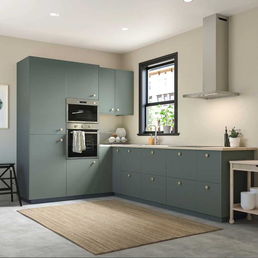 Кухонный шкаф-пенал - IKEA METOD/МЕТОД ИКЕА, 200х60х60 см, белый/темно-зеленый (изображение №3)
