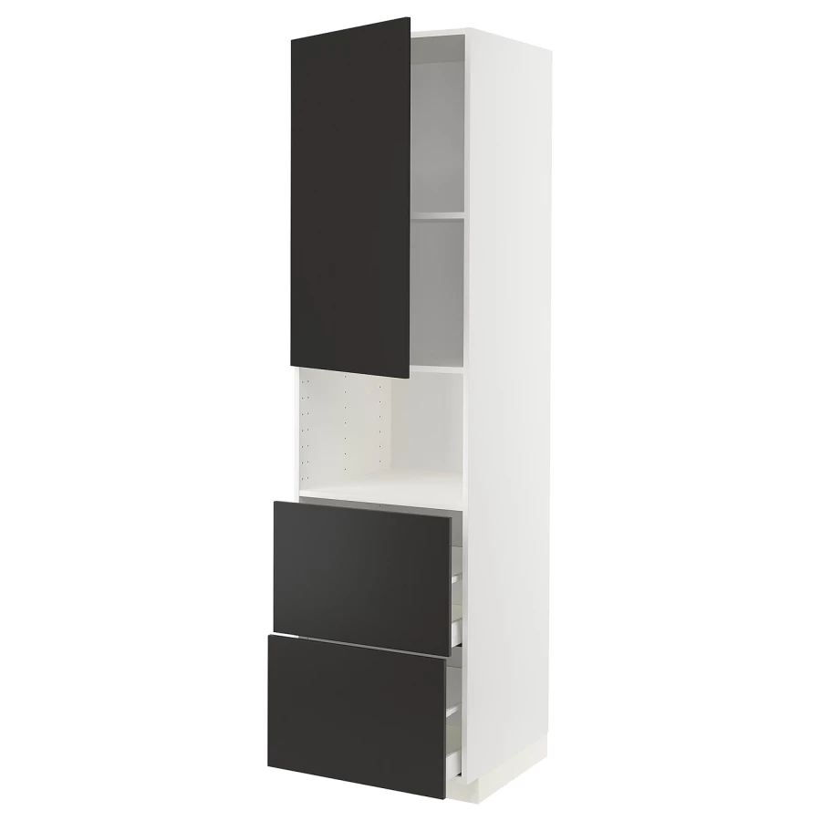 Высокий шкаф с ящиками - IKEA METOD/MAXIMERA/МЕТОД/МАКСИМЕРА ИКЕА, 220х60х60 см, черный/белый (изображение №1)