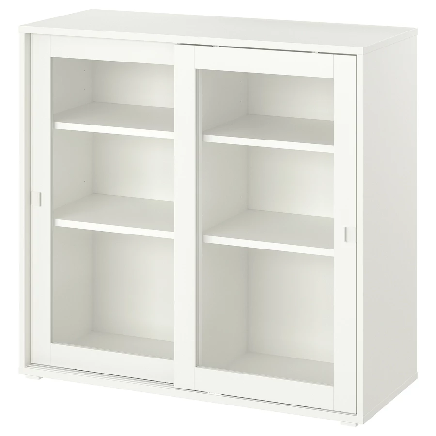 Шкаф-витрина с раздвижными дверцами - VIHALS  IKEA/ ВИХАЛС ИКЕА, 95x37x90 с, белый (изображение №1)