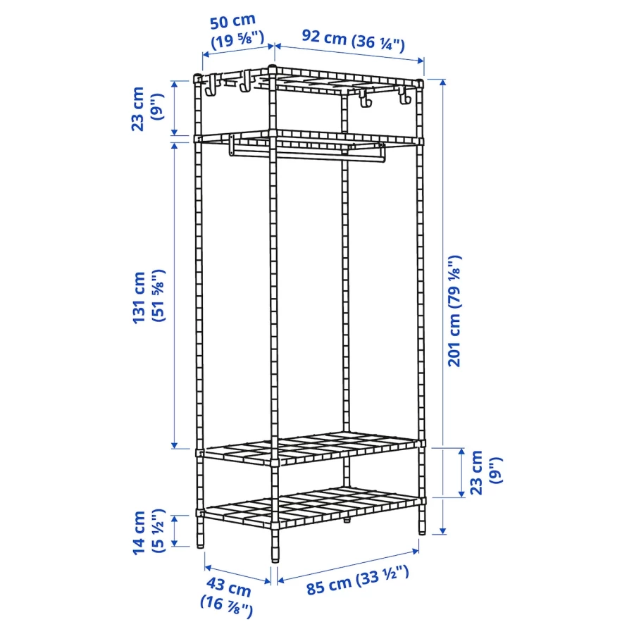 Гардеробная система - IKEA OMAR, 92х50х201 см, оцинкованная сталь, ОМАР ИКЕА (изображение №8)