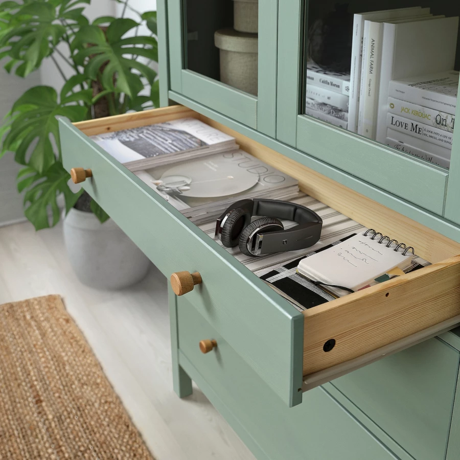Комбинация для хранения - IKEA HEMNES/ ХЕМНЕС ИКЕА, 270x197 см, серо-зеленый/светло-коричневая морилка (изображение №6)