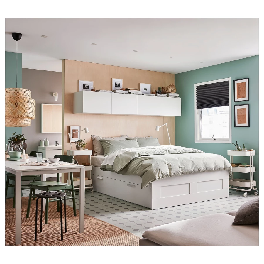 Каркас кровати с ящиками - IKEA BRIMNES, 200х160 см, белый, БРИМНЕС ИКЕА (изображение №4)