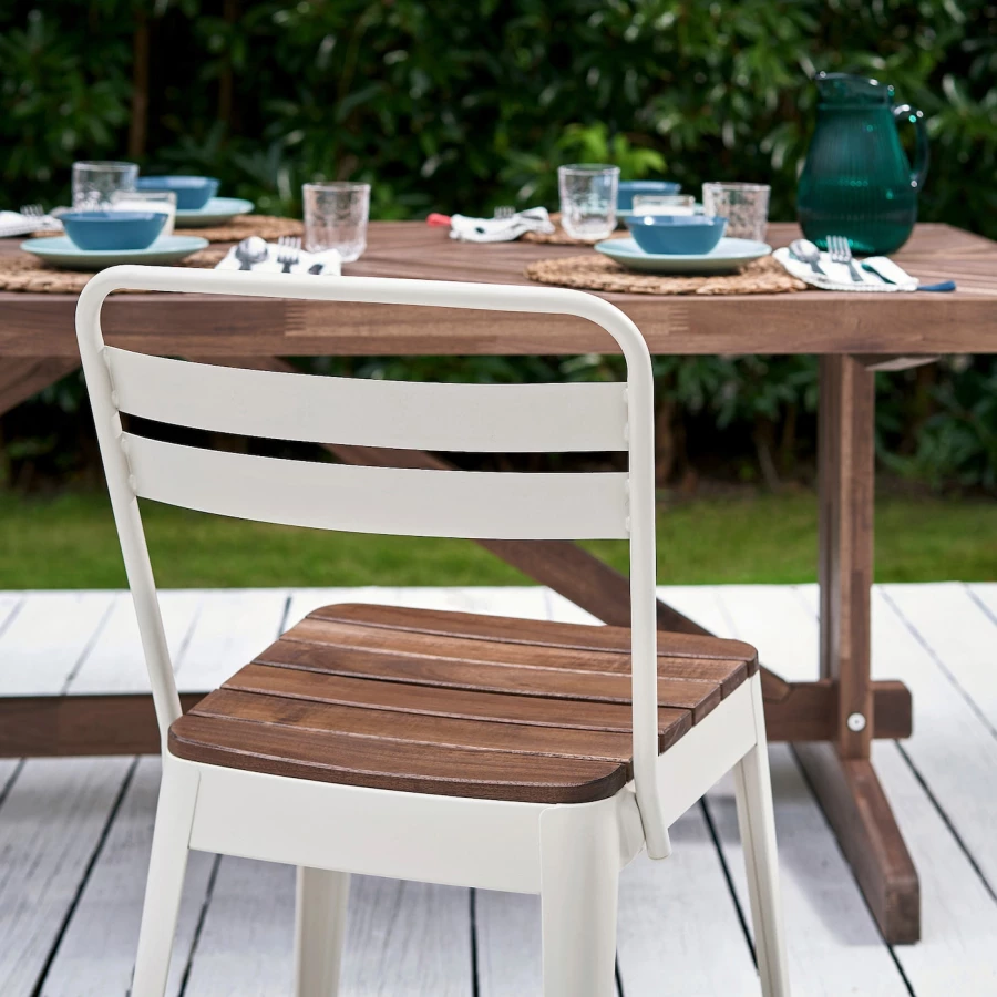 Стол+6 стульев садовый - NORRMANSÖ / NORRMANSÖ IKEA/ НОРРМАНСО ИКЕА, 220х100х74 см, белый/коричневый (изображение №4)