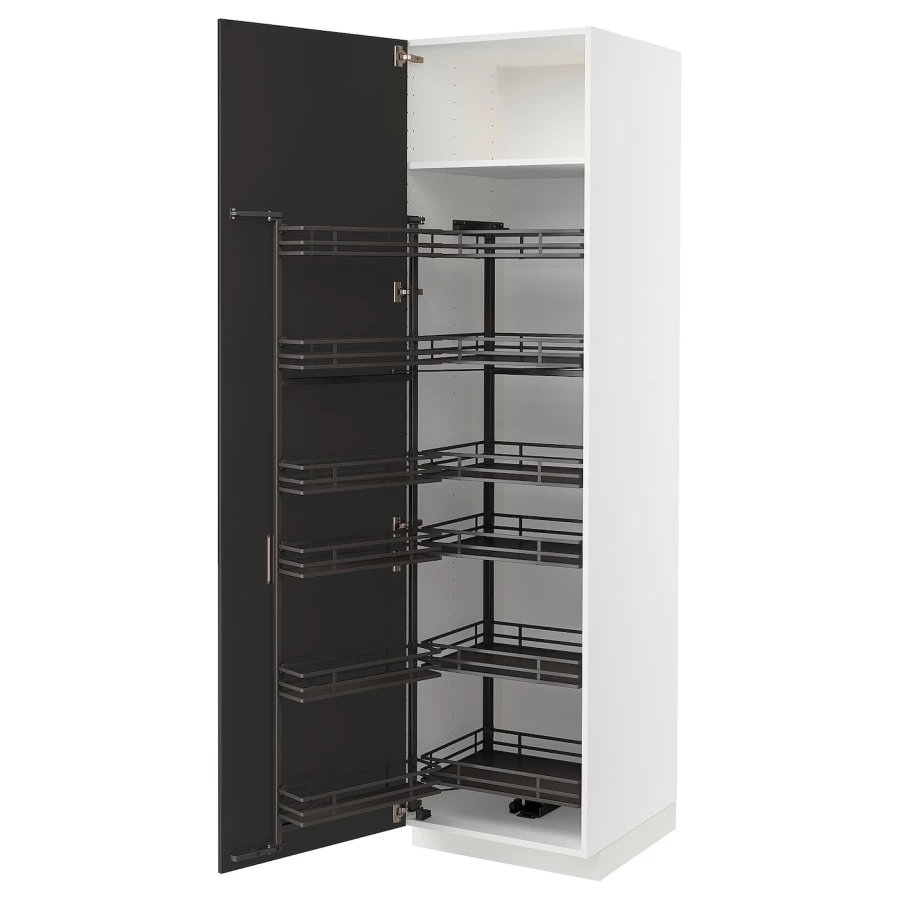 Высокий шкаф с выдвижной кладовой - IKEA METOD/МЕТОД ИКЕА, 60х60х220 см, черный/белый (изображение №1)