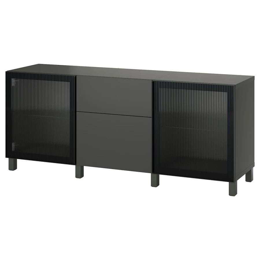 Комбинация для хранения - BESTÅ/ BESTА IKEA/ БЕСТА/БЕСТО ИКЕА, 180х74 см, темно-серый /черный (изображение №1)