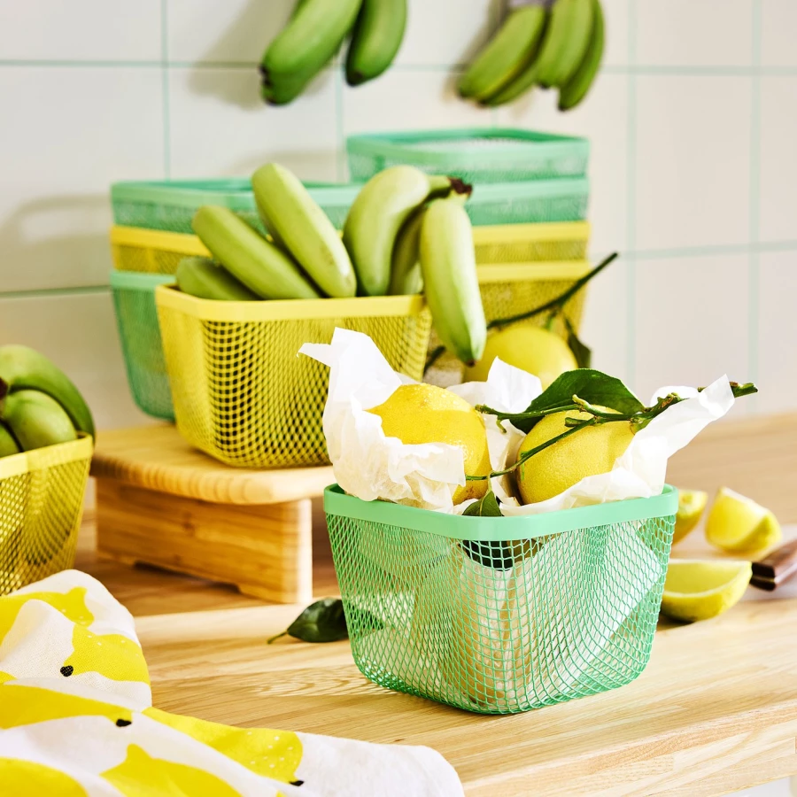 Корзина для продуктов IKEA 365+/ ИКЕА  365+, 14х14х10 см, желтый/зеленый (изображение №2)