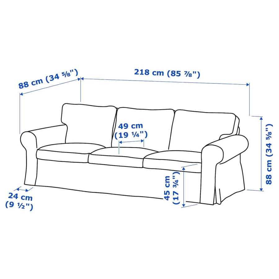 Чехол на диван 3-местный - IKEA EKTORP/ЭКТОРП ИКЕА, черный/антрацит (изображение №5)