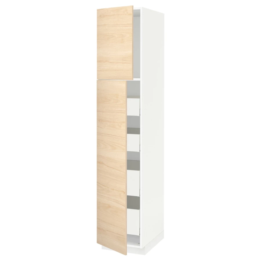 Высокий шкаф - IKEA METOD/MAXIMERA/МЕТОД/МАКСИМЕРА ИКЕА, 200х60х40 см, белый/под беленый дуб (изображение №1)