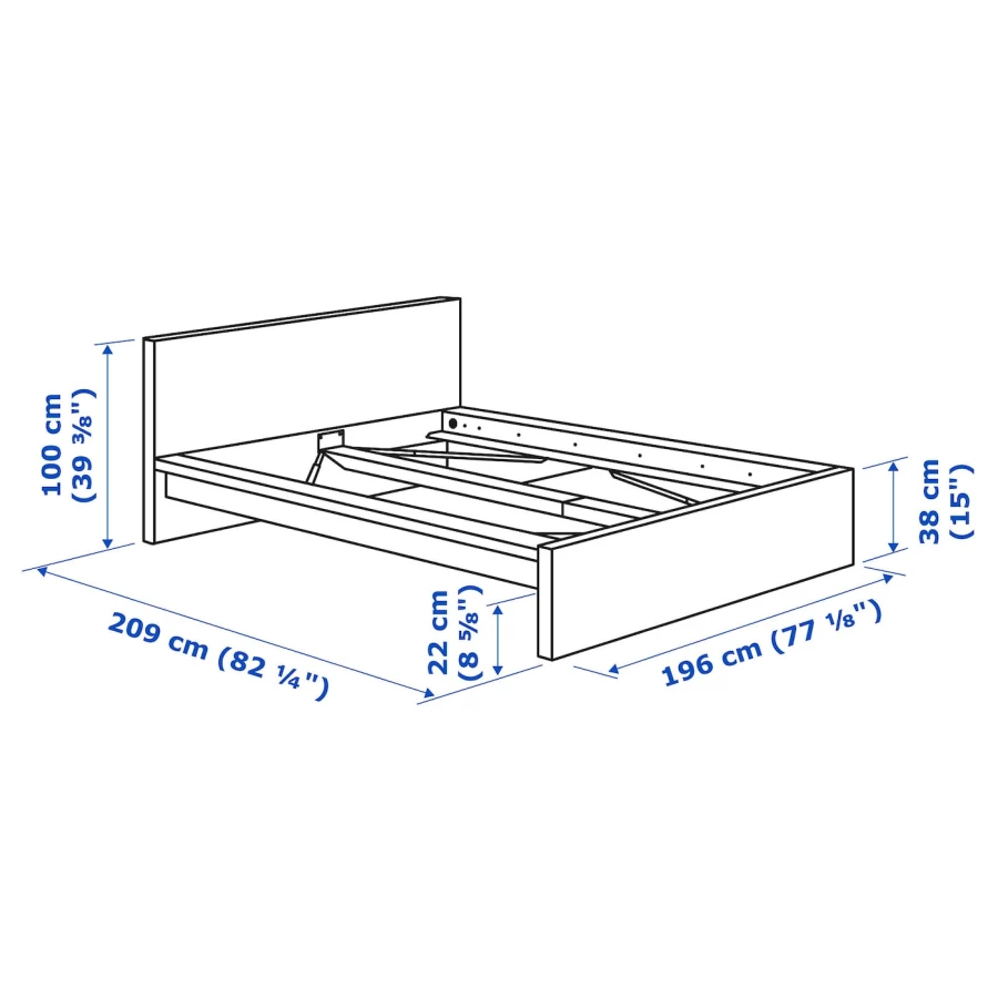 Кровать - IKEA MALM, 200х180 см, матрас средне-жесткий, белый, МАЛЬМ ИКЕА (изображение №16)